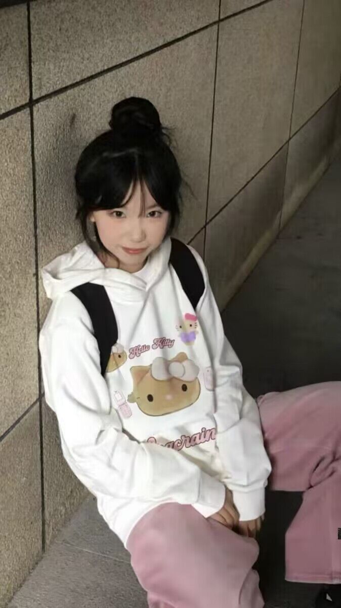 American vibe sweet girl Hello Kitty white cotton hooded sweatshirt for women autumn and winter oversize silver fox velvet jacket trendy