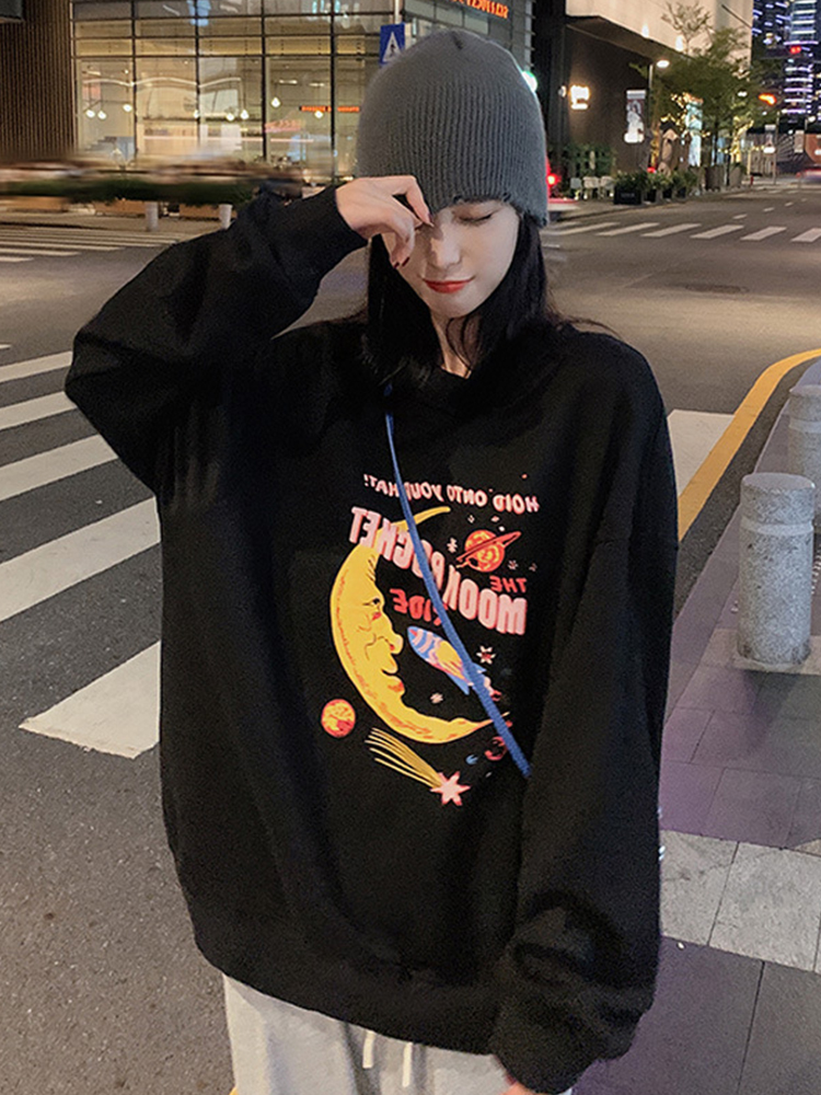 韓版新款華棉複合薄款310克/加絨410克 秋冬裝衛衣女印花寬鬆大碼