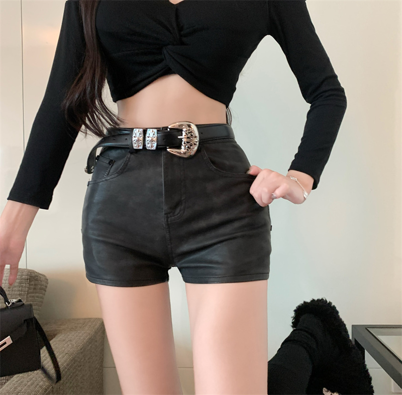 實拍~辣妹皮褲女2023秋冬顯瘦直筒小個子百搭靴褲PU皮短褲子