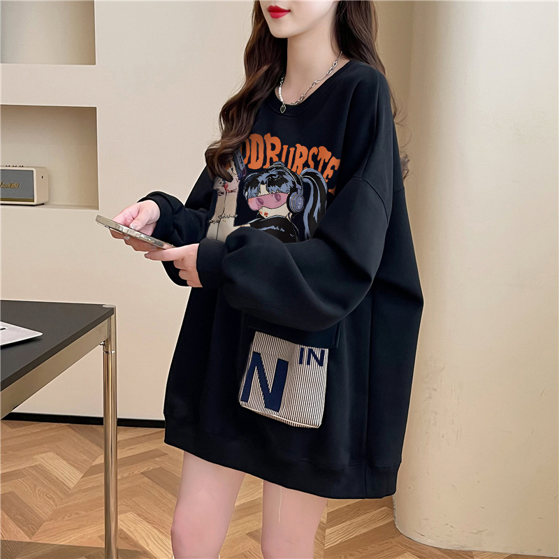 ｜Pure cotton Chinese cotton 330g｜Loose large size round neck sweatshirt for women spring and autumn thin top jacket