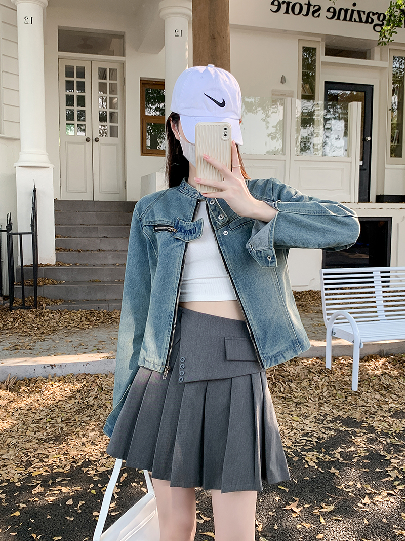 Real shot ~ American street denim jacket for women 2023 autumn short hot girl ins trend work jacket top