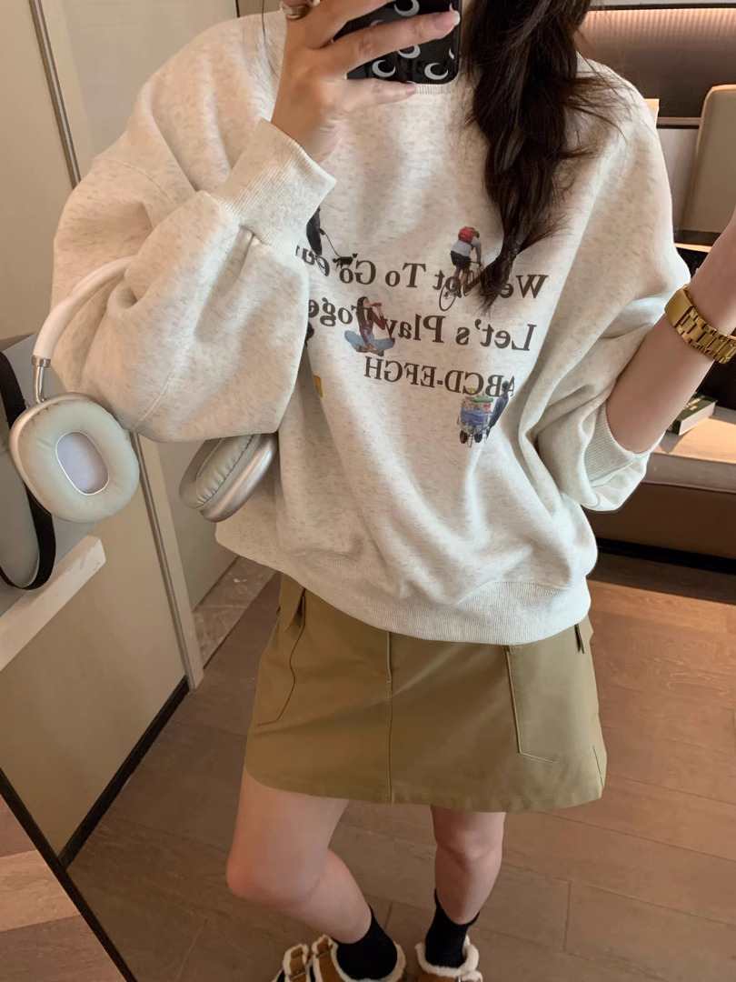 韓版新款華棉複合薄款310克/加絨410克 秋冬裝衛衣女印花寬鬆大碼