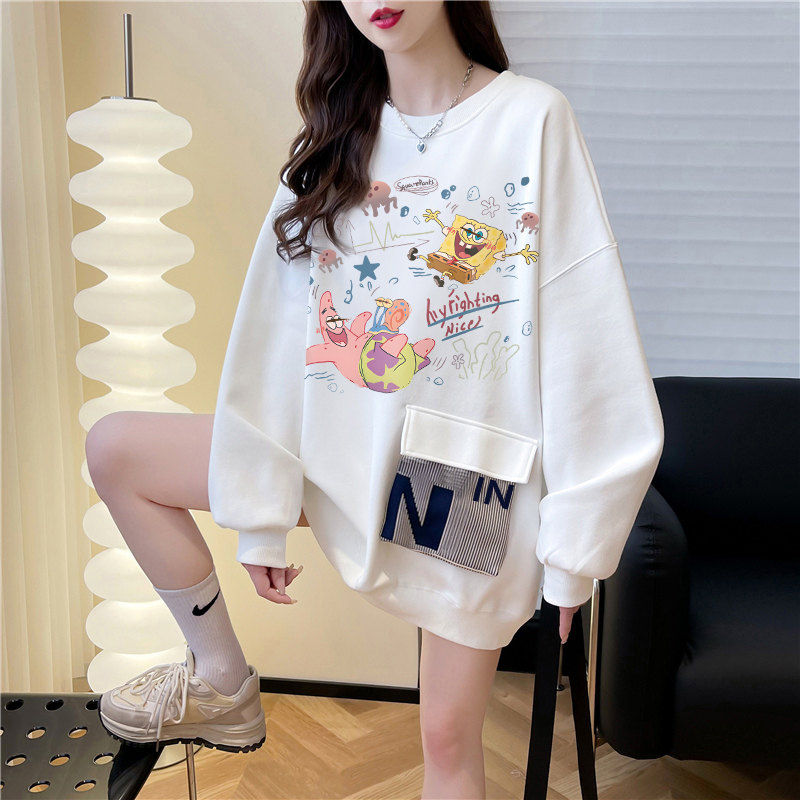｜Pure cotton Chinese cotton 330g｜Loose large size round neck sweatshirt for women spring and autumn thin top jacket