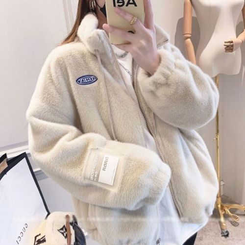 Korean style imitation mink velvet jacket for women winter 2023 new ins stand collar loose rabbit fur imitation fur jacket