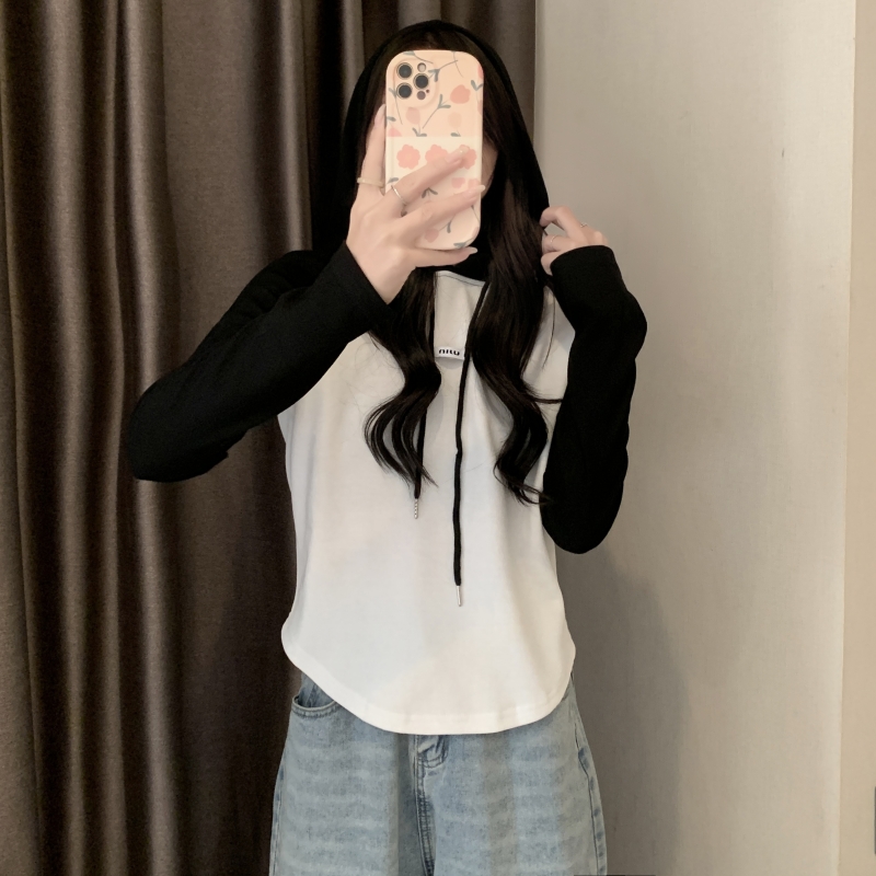實拍 德絨連帽衛衣修身打底衫內搭長袖t恤女早秋新款辣妹上衣