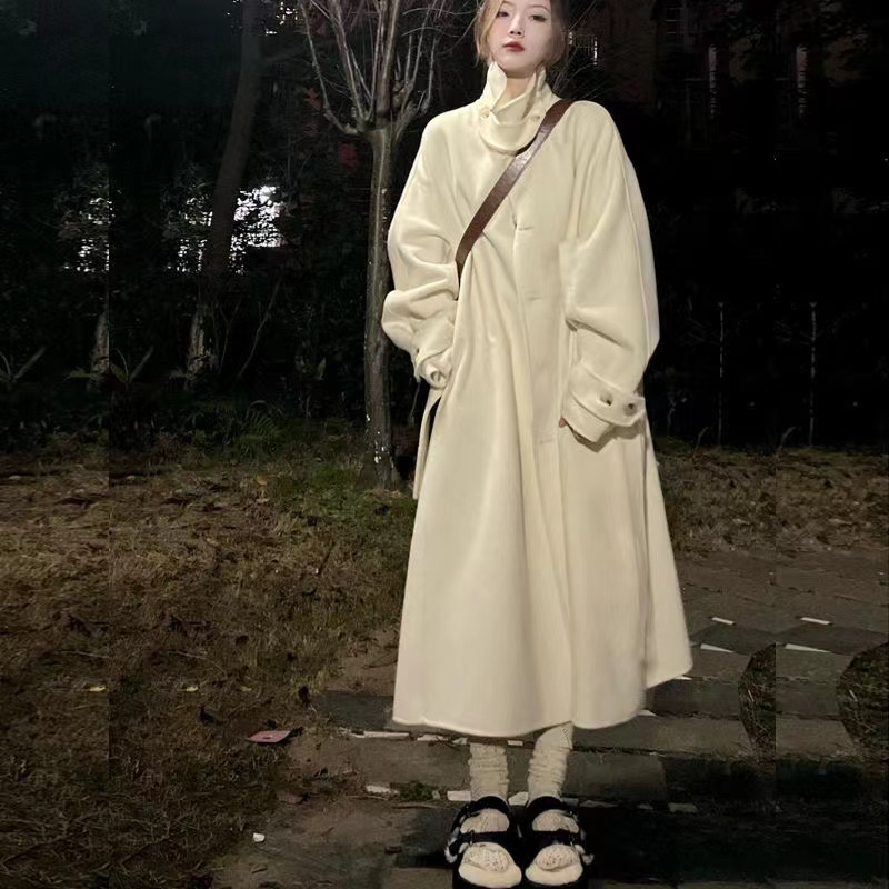 Woolen coat women's mid-length autumn and winter new popular Hepburn style Korean style loose thickened woolen coat