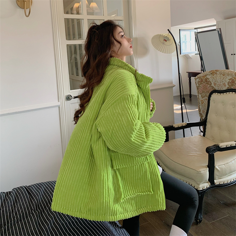 Green Corduroy Cotton Jacket Women 2023 New Cotton Jacket Small Winter Clothes Thickened Workwear Parka Cotton Jacket