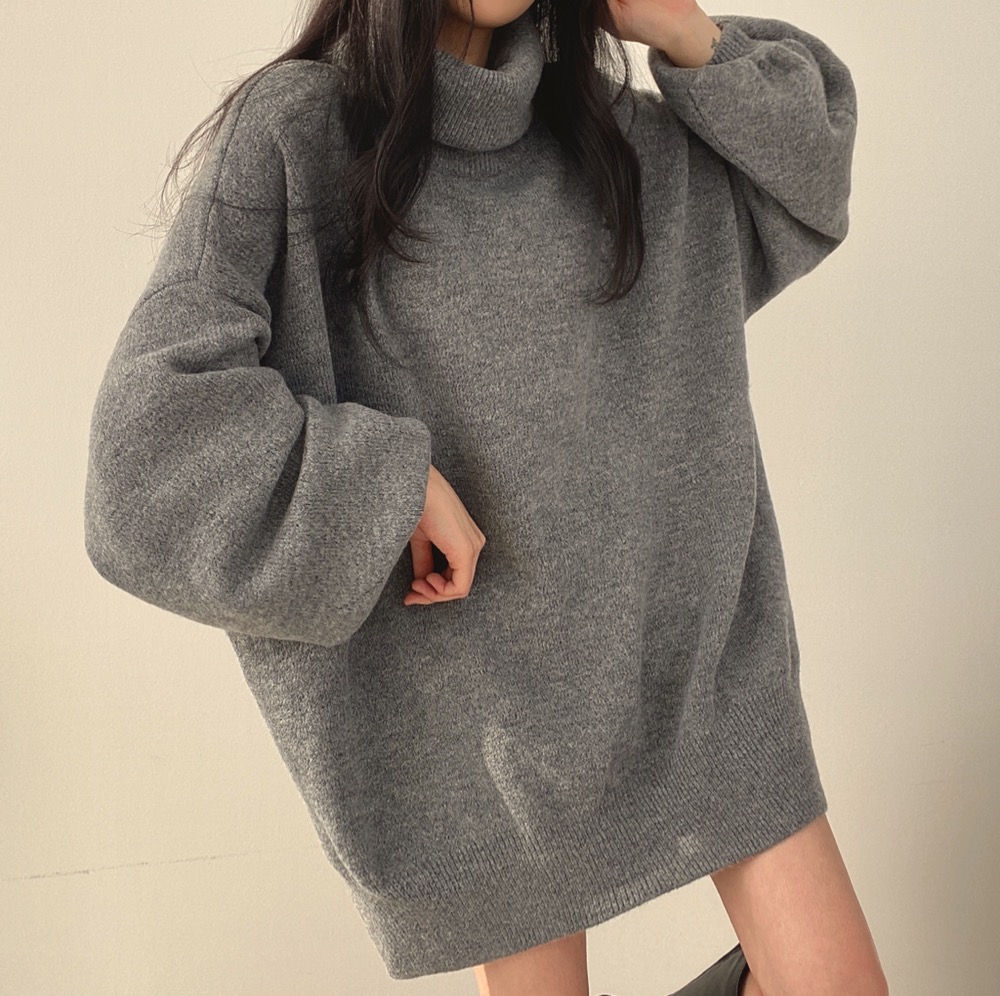 實拍保護 大碼秋冬寬鬆慵懶高領保暖套頭毛衣女中長款針織上衣