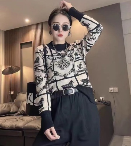 Heavy industry beaded diamond flower sweater women's long-sleeved European product  new round neck all-match foreign style bottoming sweater