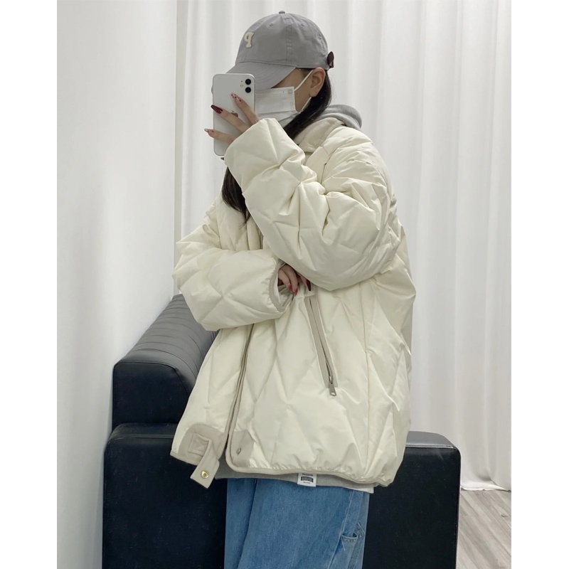 2023 winter new American student Korean cotton clothing women's quilted cotton coat rhombus cotton jacket oversize trendy