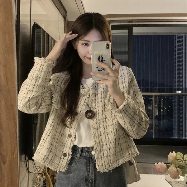 法式小香風短款外套女春秋新款高級感開衫長袖寬鬆顯瘦上衣ins潮