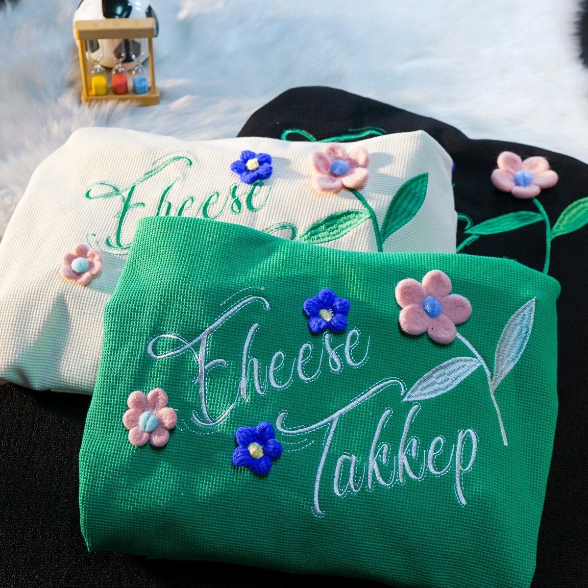 Waffle 6535 cotton thin sweatshirt women's hooded embroidery + decorative flowers back strip double hood