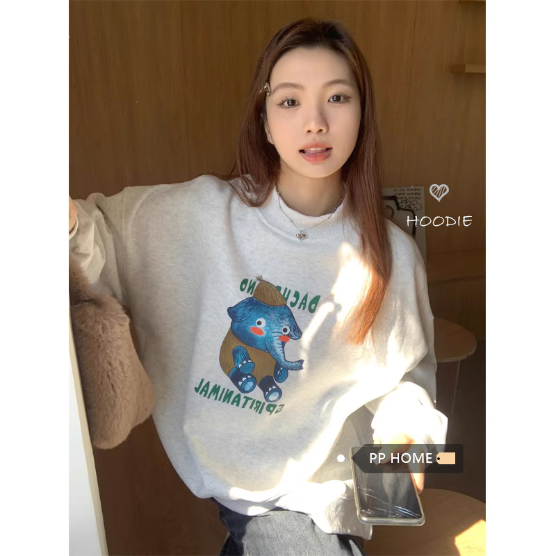 韓版新款華棉複合薄款310克/加絨410克 秋冬裝衛衣女印花寬鬆大碼