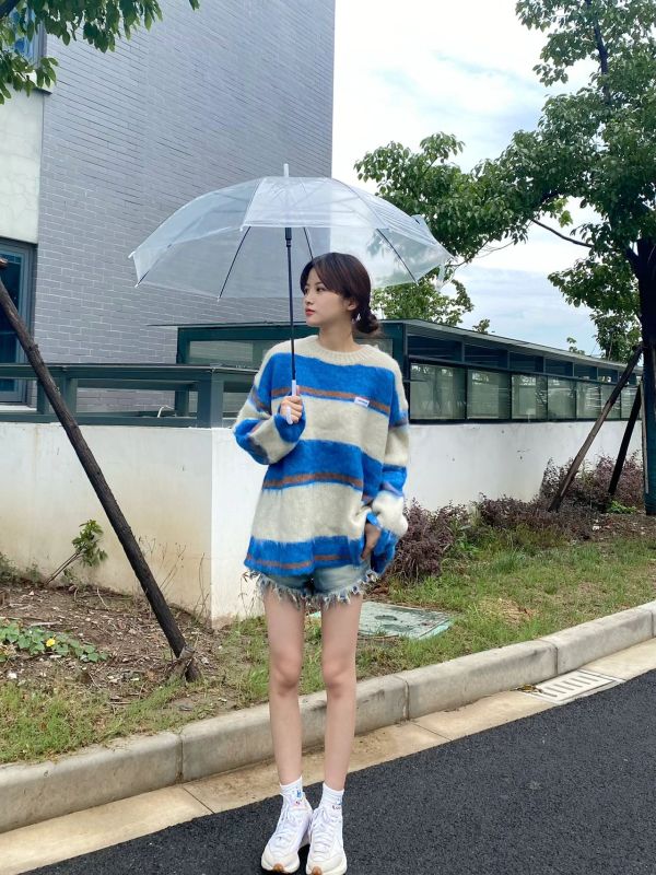 條紋毛衣女秋冬2023新款寬鬆慵懶風韓系溫柔風軟糯奶系穿搭針織衫