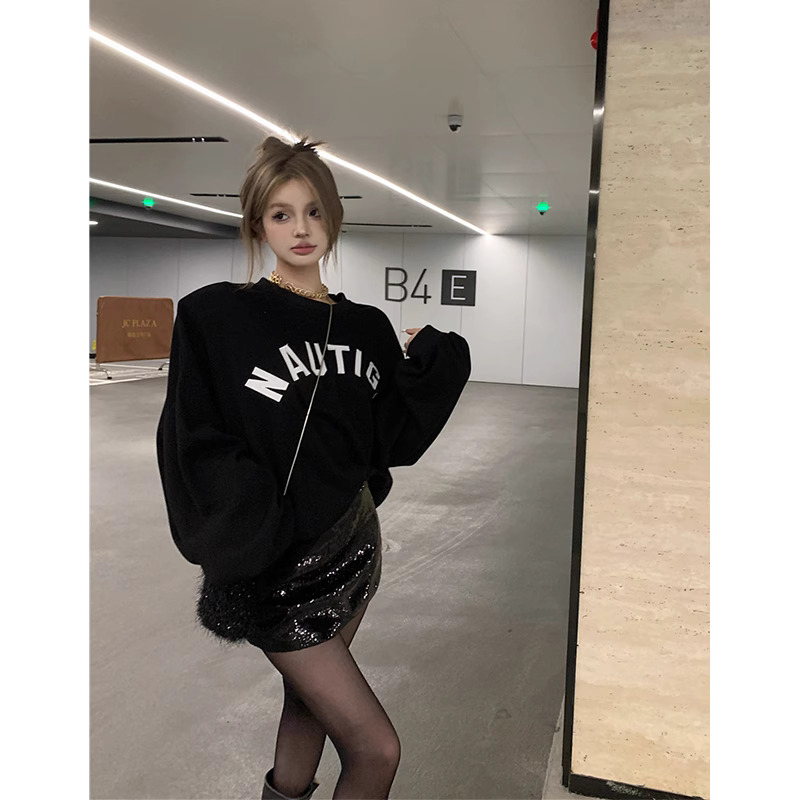 韓版休閒華棉複合薄款310克/加絨410克 秋冬裝衛衣女印花寬鬆大碼