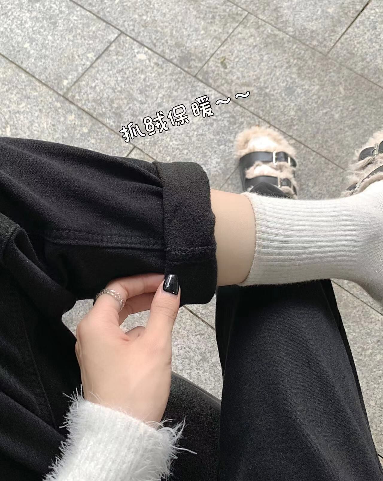 實拍加絨加厚黑色老爹牛仔褲女小個子秋冬新款高腰寬鬆蘿蔔褲