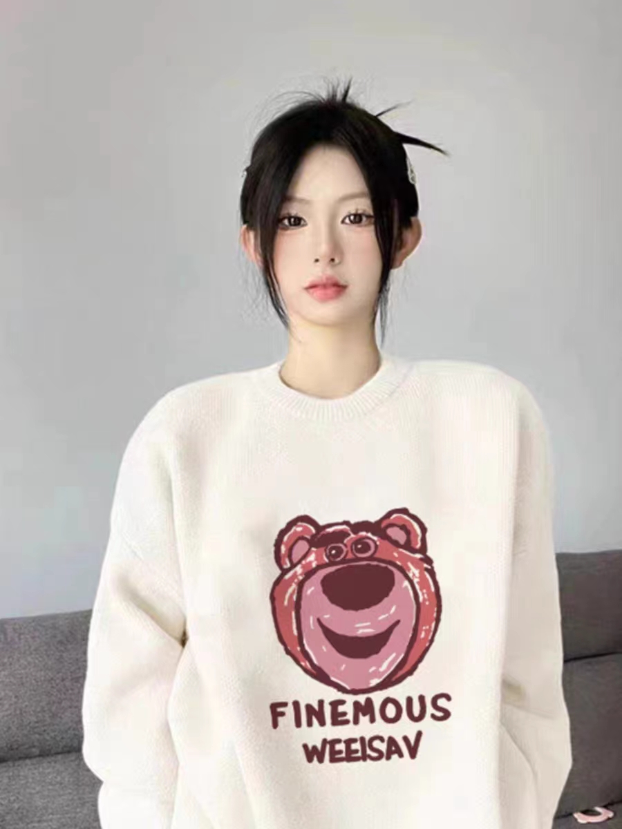 綿羊絨 小個子卡通印花毛衣女秋冬慵懶風小眾設計感寬鬆上衣