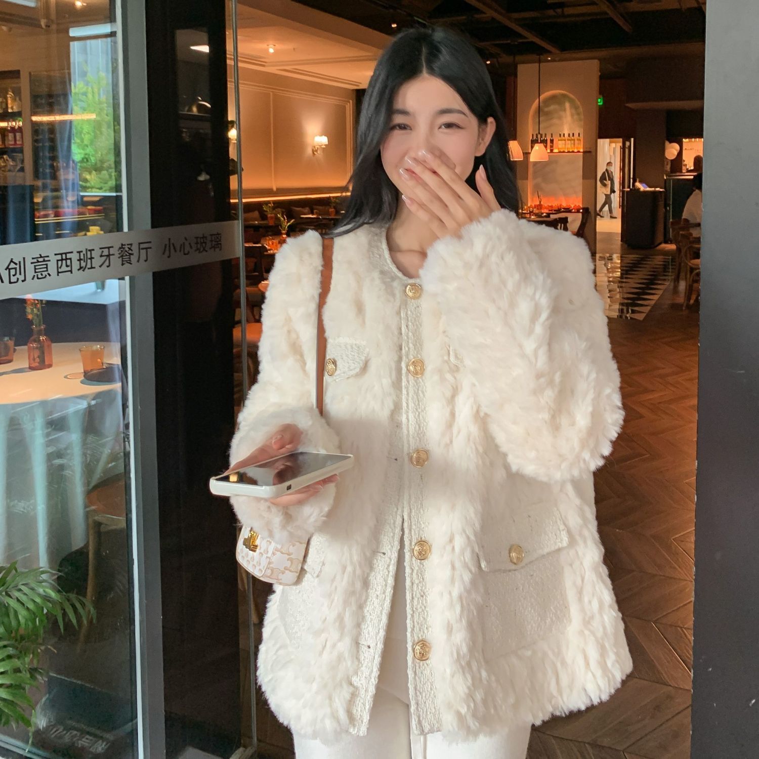 2023秋冬季新款高級感小香風羊羔毛絨白色毛毛外套女上衣加絨加厚