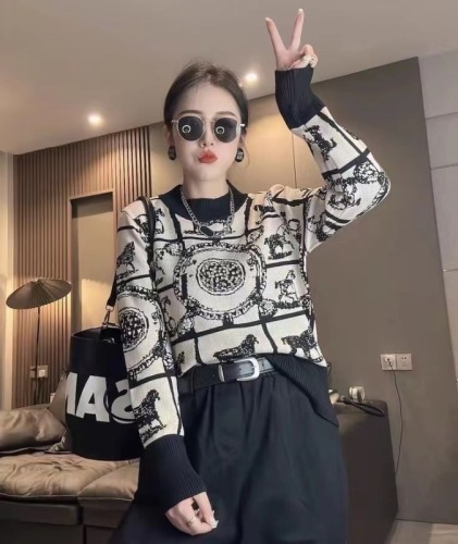 Heavy industry beaded diamond flower sweater women's long-sleeved European product  new round neck all-match foreign style bottoming sweater