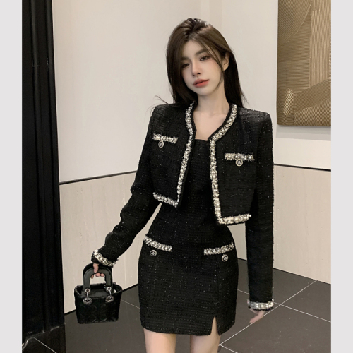 Actual shot of the new autumn and winter style Xiaoxiangfeng fashionable versatile tank top + suit cardigan suit two-piece set