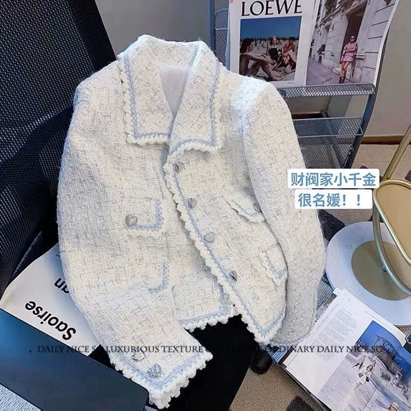 小香風外套女開衫名媛氣質2023春秋季法式翻領寬鬆小個子短款上衣