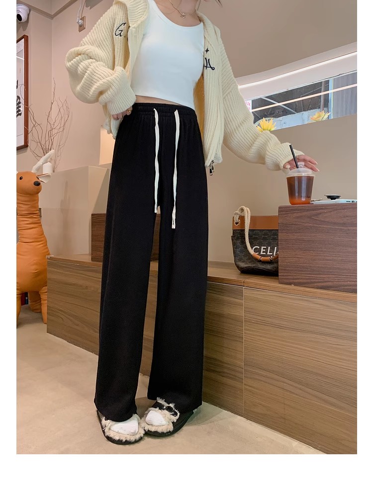 Pink pants for women 2023 autumn high-waist slim casual pants soft and waxy wide-leg pants floor-length pants