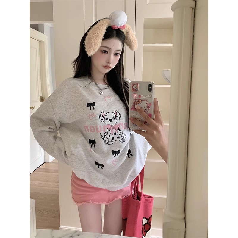 韓版新款 華棉複合薄款310克/加絨410克秋冬裝衛衣女印花寬鬆大碼