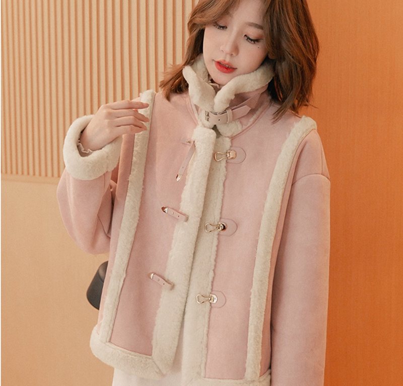 Small grain suede lamb hair short coat thickened women's 2023 autumn and winter soft faux fur all-in-one motorcycle jacket