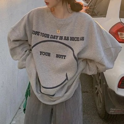 Harajuku BF thickened velvet pullover round neck sweatshirt for female students salt loose top autumn and winter coat lazy style