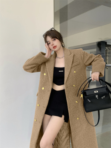 Actual shot of high-end and temperamental woolen coat for women in autumn and winter new style Korean style mid-length woolen coat trendy