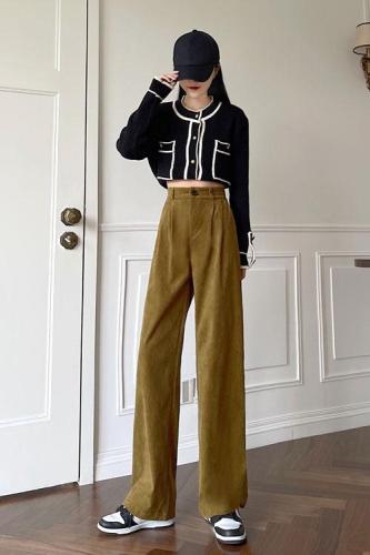 Actual shot ~ New autumn and winter Korean style versatile corduroy casual pants, wide-leg pants, lazy elastic waist trousers for women