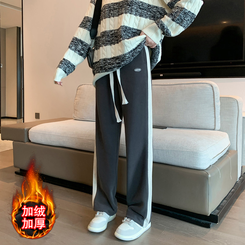 實拍 冬季韓6535複合寬鬆闊腿褲拖地褲休閒加絨運動褲女