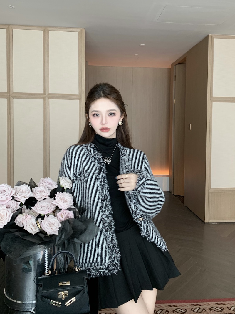 實拍 流蘇小香風條紋開衫外套女秋冬加厚氣質名媛風秋高級感秋裝