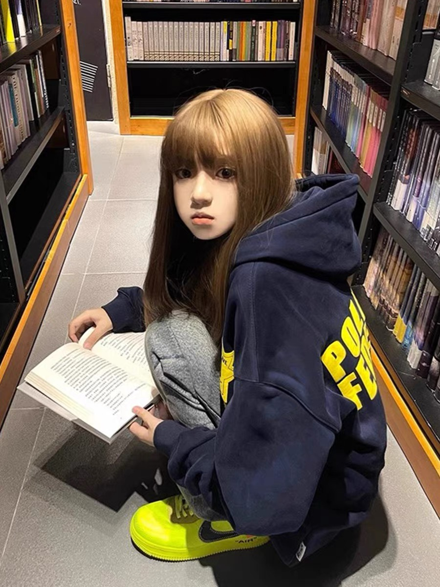 American trendy brand hooded oversize sweatshirt for women spring and autumn 2023 new loose couple wear high street heavy jacket