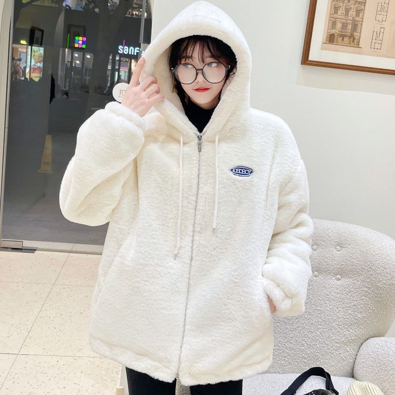 Korean style imitation mink velvet jacket for women winter 2023 new ins stand collar loose rabbit fur imitation fur jacket