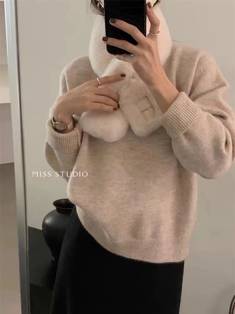 Korean autumn and winter new style lazy style pullover sweater for women, soft and waxy, loose and versatile, high-end gray long-sleeved sweater