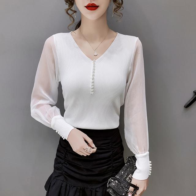 V-neck sweater women's spring and autumn 2023 new fashion early autumn long-sleeved bottoming shirt thin top cool silk