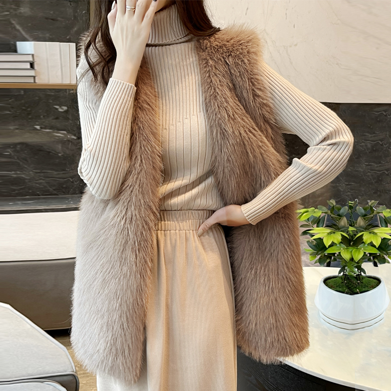 Fur vest women's mid-length 2023 autumn and winter new imitation raccoon fur woven vest slimming fox fur vest