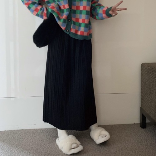 Actual shot of the new Korean style versatile thickened design slit high waist slim pleated skirt half length skirt