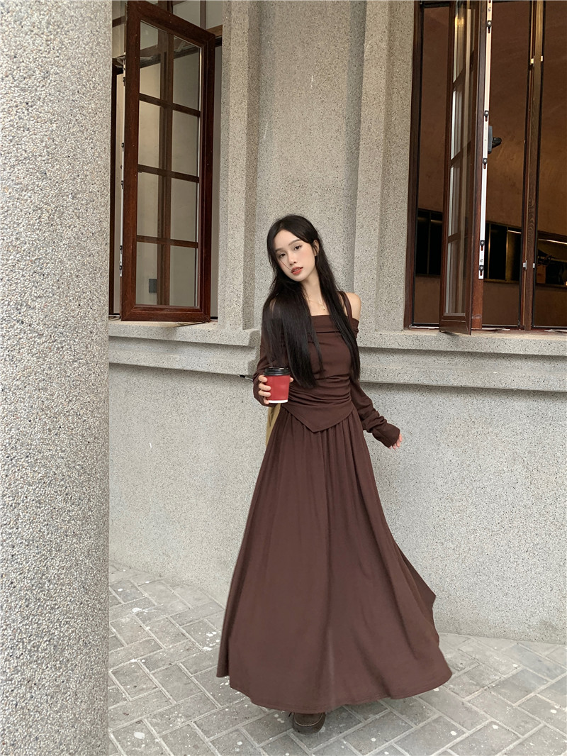 Real shot 2023 new Korean style chic irregular temperament shirt + high waist skirt plus velvet suit
