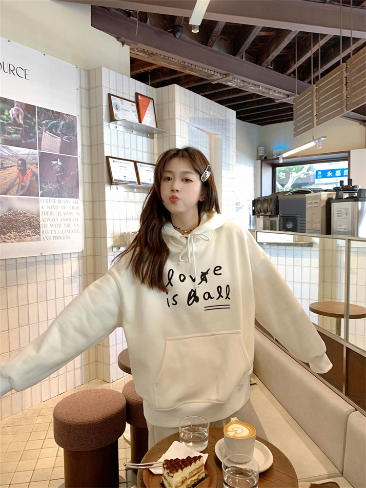 韓國新款時尚休閒 華棉複合薄款310克/加絨410克秋冬裝衛衣女印花