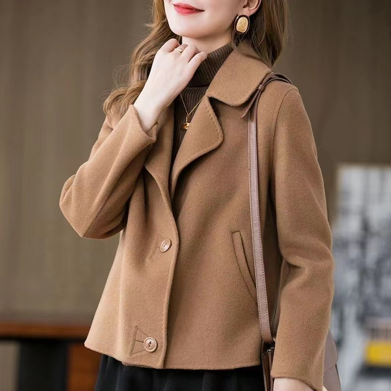 毛呢外套2023年新款女裝外套女秋款外穿小個子雙面呢大衣女短款潮
