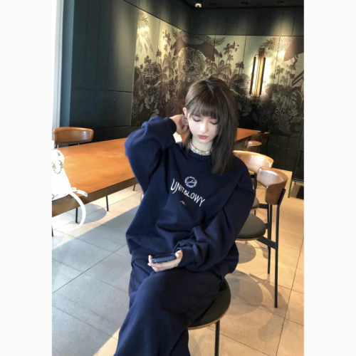 Autumn and winter fashionable sweatshirt and sweatpants suit large size loose casual fashion versatile two-piece set