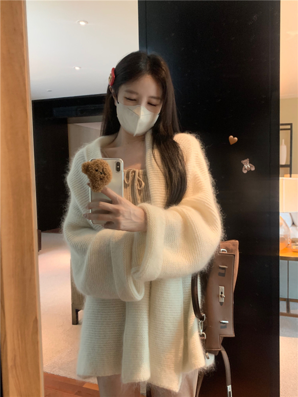實拍 溫柔如欲 巨愛馬海毛暖暖浴袍開衫毛衣外套 格子裙套裝