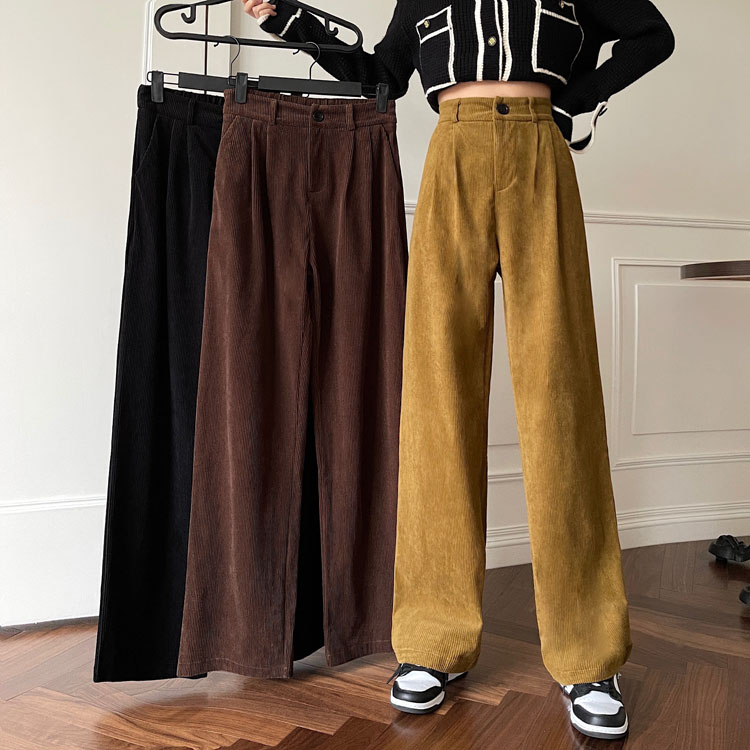 Actual shot ~ New autumn and winter Korean style versatile corduroy casual pants, wide-leg pants, lazy elastic waist trousers for women