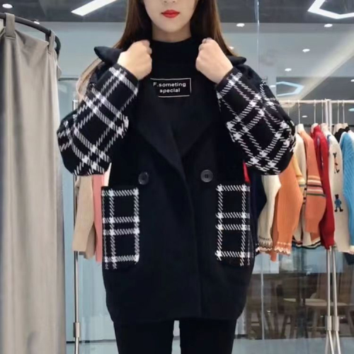 Plaid woolen suit collar coat for women, winter short, small, spring and autumn new style, thickened woolen coat, fashionable