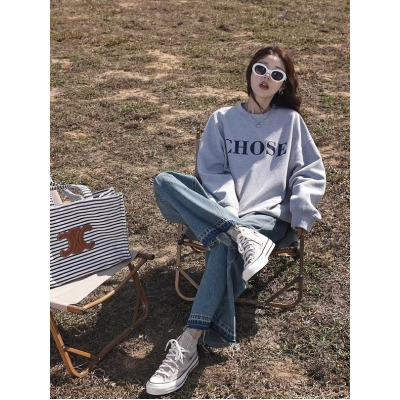 Harajuku BF thickened velvet pullover round neck sweatshirt for female students salt loose top autumn and winter coat lazy style