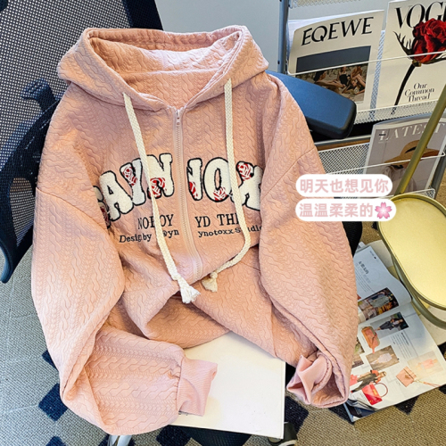 Real shot jacquard thickened autumn double-layer hood towel embroidered sweatshirt women's hooded