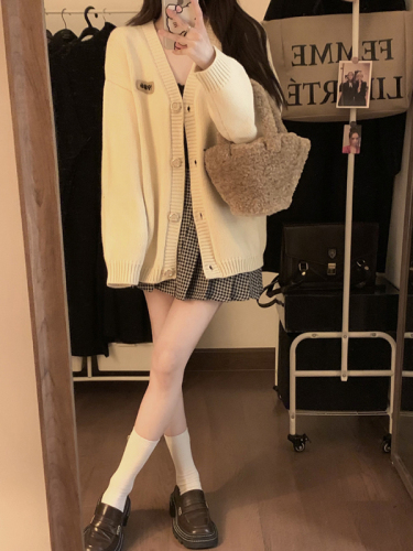 Actual shot ~ New autumn and winter Korean style loose casual versatile lazy style knitted sweater cardigan jacket for women