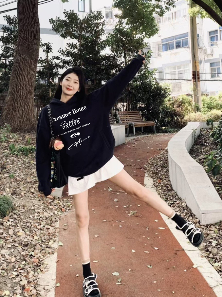 韓版新款休閒時尚 華棉複合薄款310克/加絨410克秋冬裝衛衣女印花